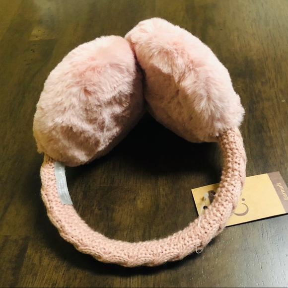 C.C Dusty Rose Cable Knit Ear Muffs w/Faux Fur - Picture 2 of 5